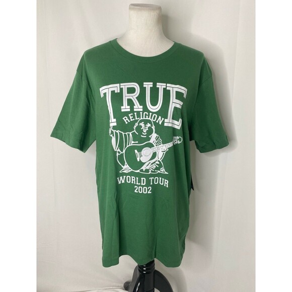 True Religion Men's Shirt Green Big Buddha World Tour Short Sleeve Size Large - Picture 2 of 8
